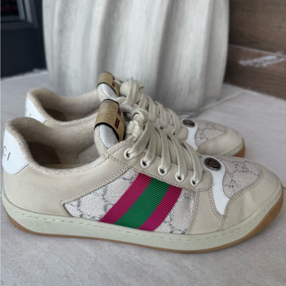 GUCCI WOMEN'S SCREENER SNEAKER WITH SILVER 37 1/2
